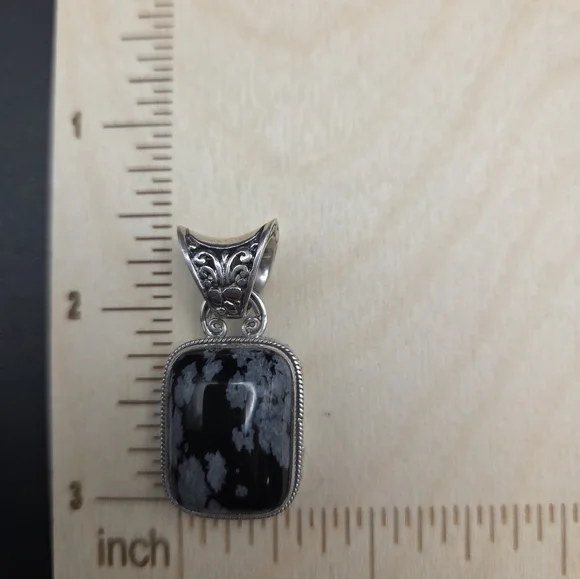 Sterling Silver Snowflake Obsidian Pendant - Picture 4 of 6